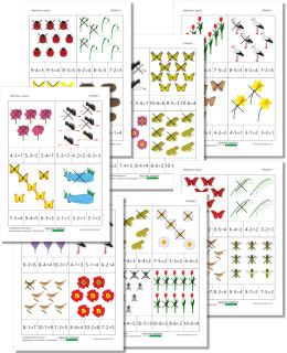 Łamigłówki klamerkowe_odejmowanie w zakresie 1-10 (wiosna)
