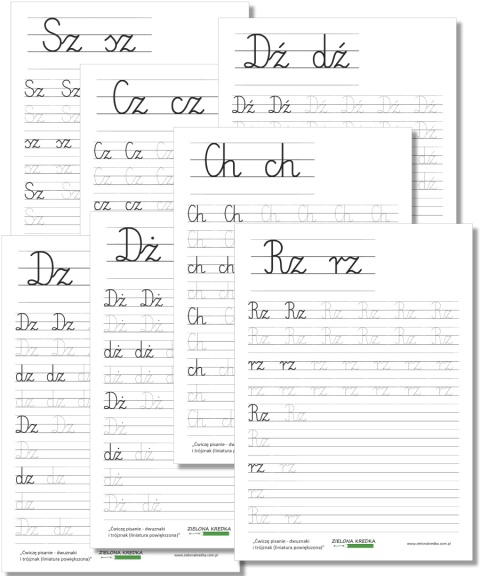 Karty pracy do pisania dwuznaków w powiększonej liniaturze