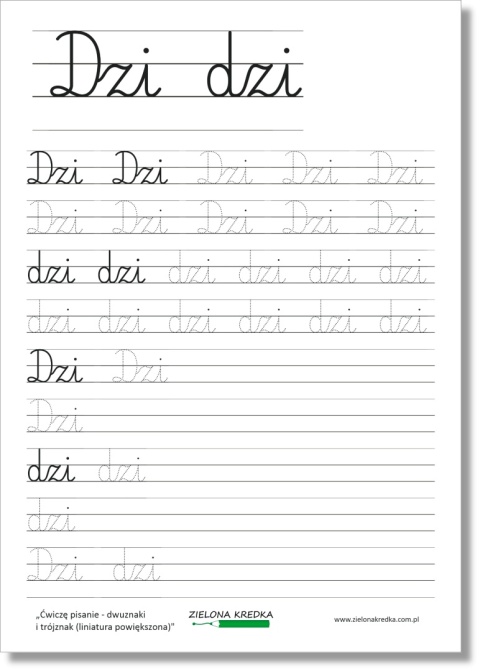 Karta pracy do pisania trójznaku w powiększonej liniaturze