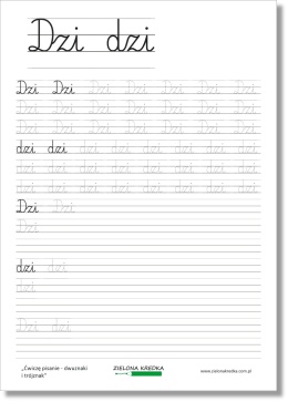 Karta pracy do pisania trójznaku w liniaturze zeszytowej