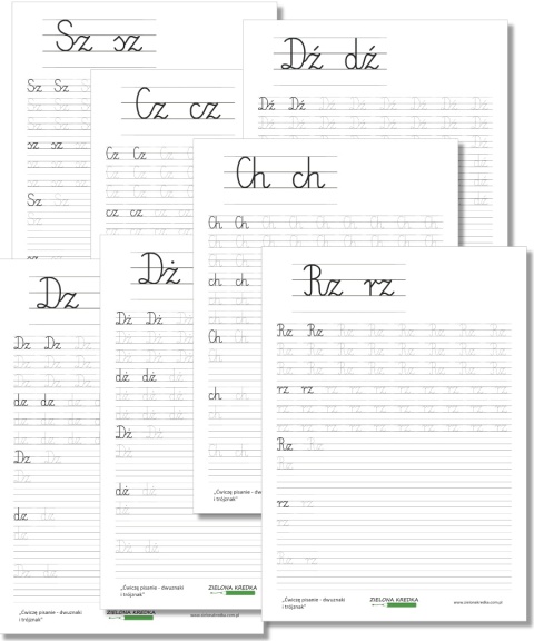 Karty pracy do pisania dwuznaków w liniaturze zeszytowej