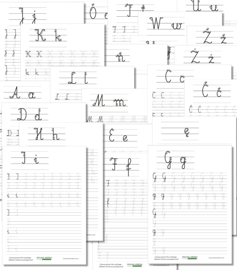 Karty pracy do pisania wielkich i małych liter polskiego alfabetu w powiększonej liniaturze
