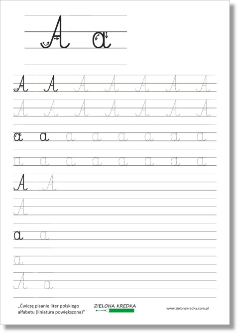 Karta pracy do pisania litery A i a w powiększonej liniaturze