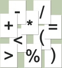 Znaki matematyczne do druku – Arial, czarne znaki + - * / = < > ( ) %, PDF do druku