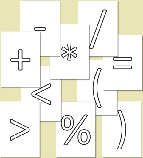 Konturowe znaki matematyczne w czcionce Calibri – do kolorowania