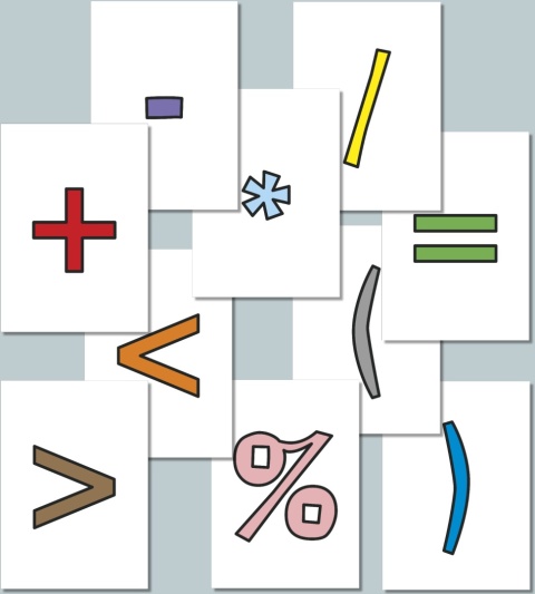 Kolorowe znaki matematyczne w czcionce AdLib – trzy kolory, przykładowe