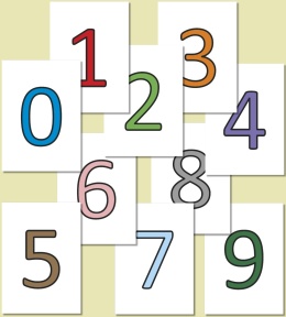 Kolorowe cyfry 0–9 w czcionce Calibri – trzy kolory, przykładowe