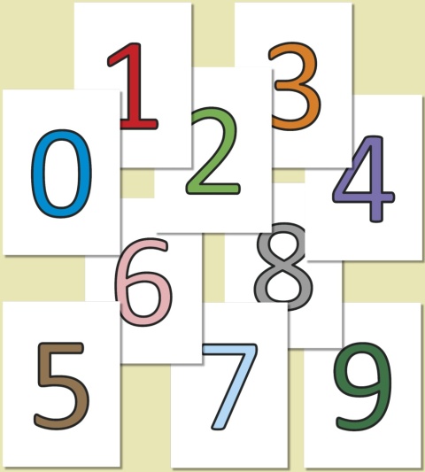 Kolorowe cyfry 0–9 w czcionce Calibri – trzy kolory, przykładowe