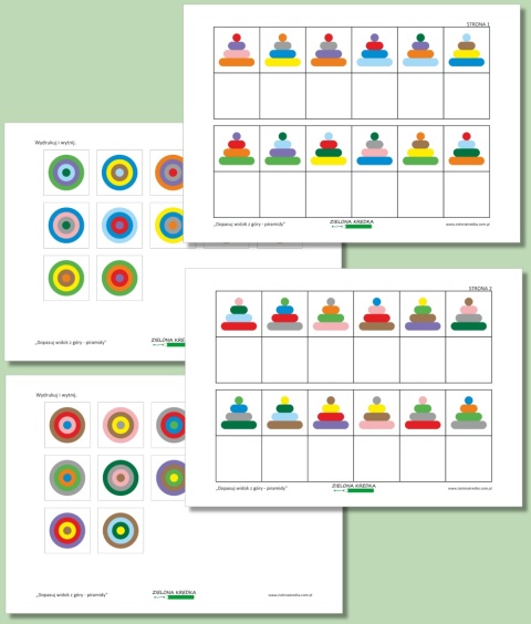 Zestaw stron PDF Dopasuj widok z góry – piramidy – zadania dopasowywania i kolorowe piramidy do wycinania
