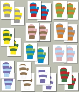 Gra memory dwukolorowe rękawiczki do druku – zestaw 24 kart tworzących 12 par