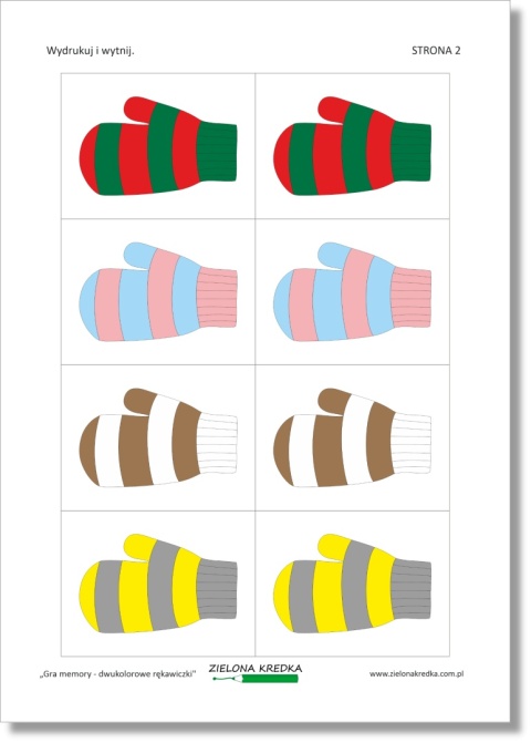Edukacyjna gra memory – ilustracje dwukolorowych rękawiczek, strona 2 pliku PDF