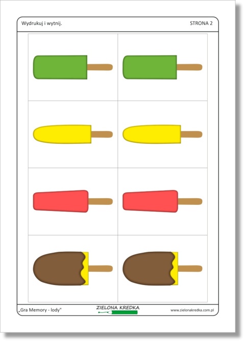 Memory – lody, druga karta PDF do druku z 4 parami