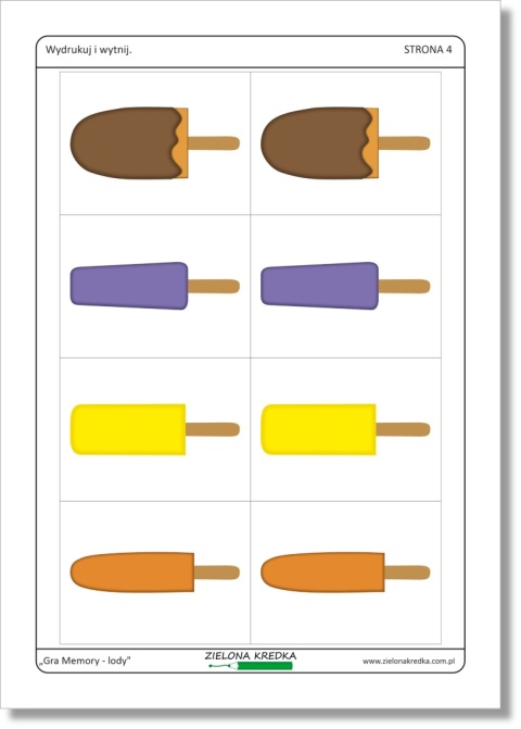 Memory – lody, czwarta karta PDF do druku z 4 parami