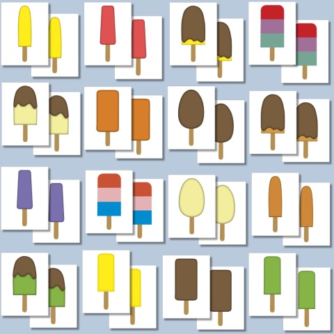 Memory – lody, zestaw PDF do druku, 16 par kart dla dzieci