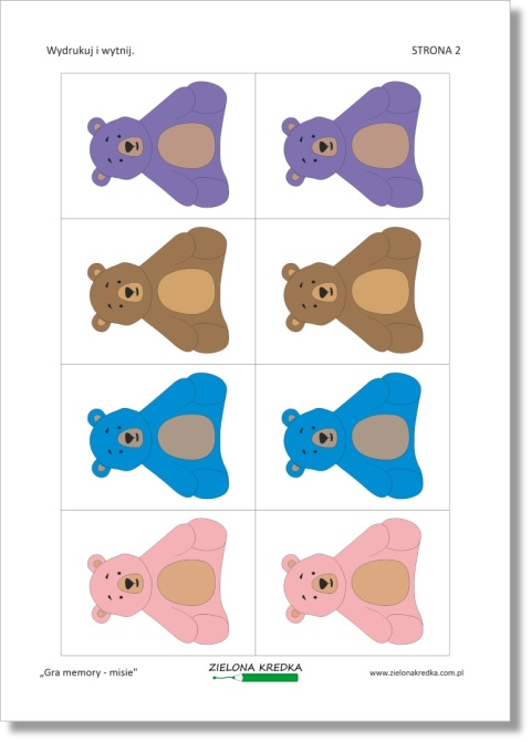 Memory z motywem misiów – druga strona zestawu PDF do druku