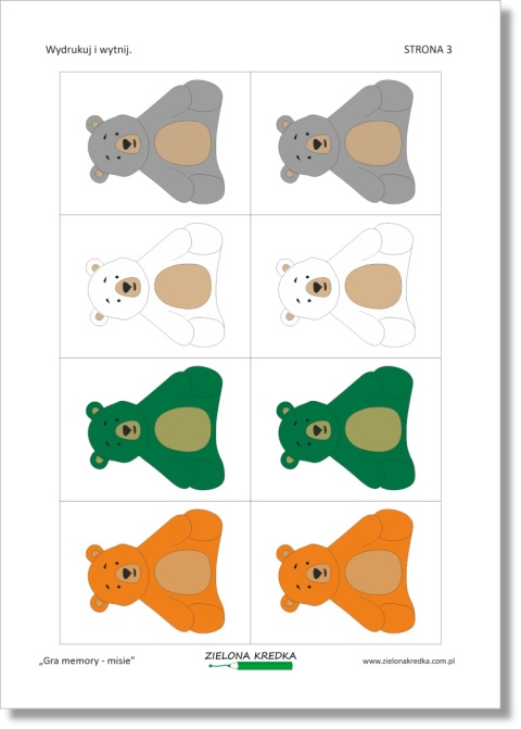 Memory z motywem misiów – trzecia strona zestawu PDF do druku
