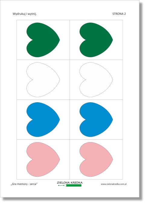 Memory z motywem serc – druga strona zestawu PDF do druku