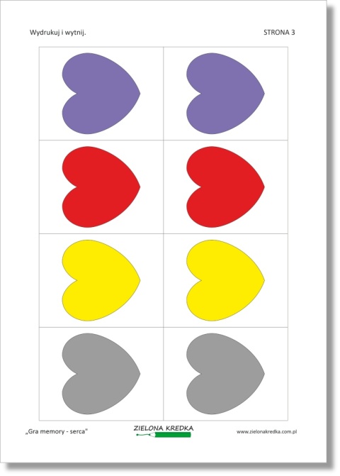 Memory z motywem serc – pierwsza strona zestawu PDF do druku