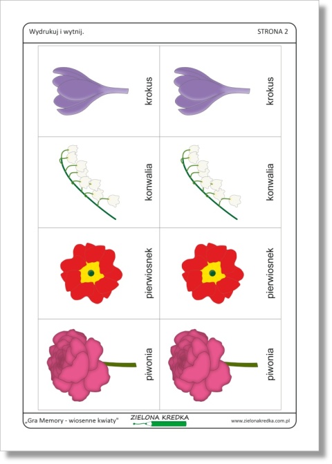 Gra memory – wiosenne kwiaty, podgląd strony 2 zestawu PDF do druku