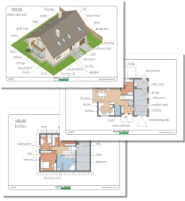 HOUSE – diagramy domu z angielskimi opisami, PDF do druku, czcionka pismo szkolne