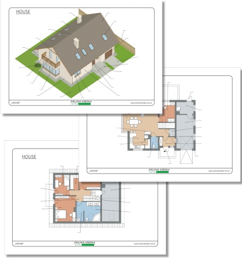 HOUSE – diagramy domu do samodzielnego uzupełnienia po angielsku, czcionka pismo szkolne