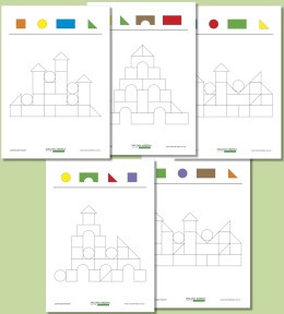 Podgląd PDF do druku – karty pracy z kolorowymi klockami