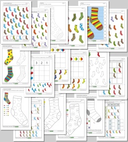 Kolorowe skarpetki – zestaw zadań, 18 kart pracy dla przedszkolaków
