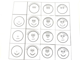 Rozwiązane ćwiczenie z dopasowywaniem cech – karta pracy z zestawu Łączenie cech – kształty