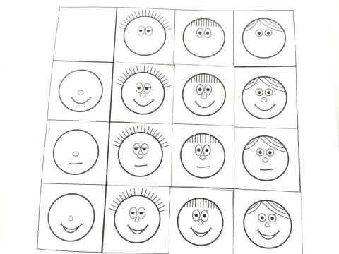 Rozwiązane ćwiczenie z dopasowywaniem cech – karta pracy z zestawu Łączenie cech – kształty