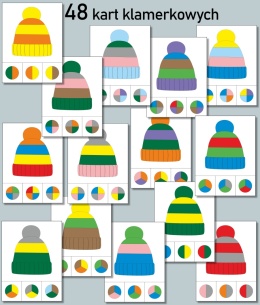 Wycięte karty klamerkowe z kolorowymi czapkami i zestawami kolorów do wyboru