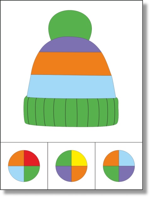 Pojedyncza karta klamerkowa z kolorową czapką i trzema zestawami kolorów do wyboru