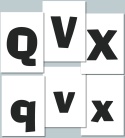 Litery Q, V, X, q, v, x w czcionce AdLib