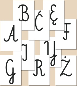 Wielkie litery alfabetu polskiego w czcionce Pismo szkolne – przykładowe 10 liter