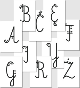 Wielkie litery alfabetu polskiego z kierunkiem kreślenia – Pismo szkolne, czarne litery, PDF do druku
