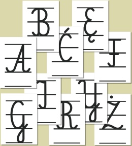Wielkie litery alfabetu polskiego z liniaturą – Pismo szkolne, czarne litery, PDF do druku