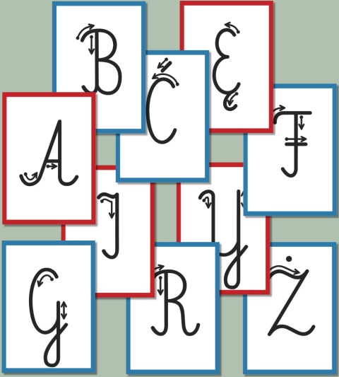 Wielkie litery alfabetu polskiego z ramkami i kierunkiem kreślenia – Pismo szkolne, czarne litery, PDF do druku