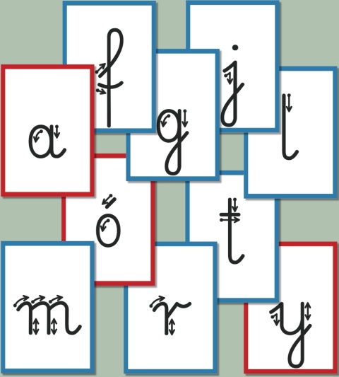 Małe litery alfabetu polskiego z ramkami i kierunkiem kreślenia – Pismo szkolne, czarne litery, PDF do wydruku