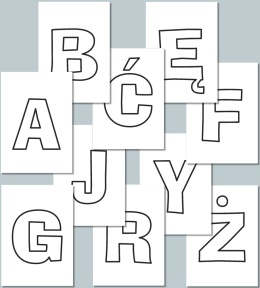 Konturowe wielkie litery alfabetu polskiego w czcionce AdLib – przykładowe 10 liter do kolorowania