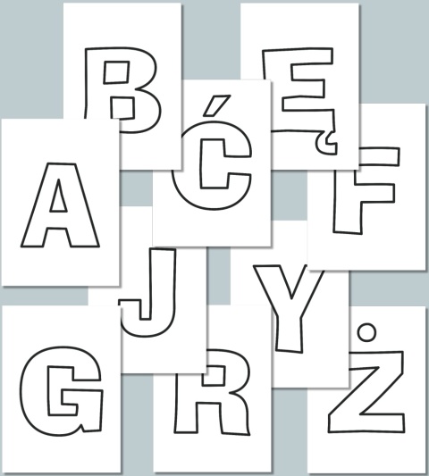 Konturowe wielkie litery alfabetu polskiego w czcionce AdLib – przykładowe 10 liter do kolorowania