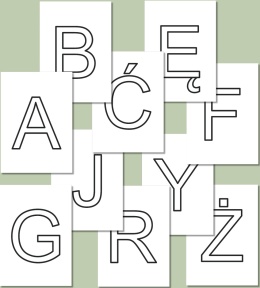 Litery do kolorowania – Arial, kontury wielkich liter, PDF do druku