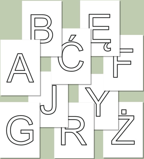 Litery do kolorowania – Arial, kontury wielkich liter, PDF do druku