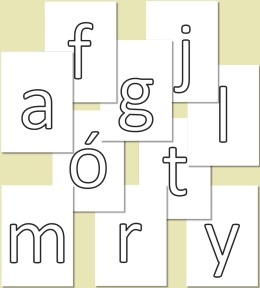 Konturowe małe litery alfabetu polskiego w czcionce Calibri – przykładowe 10 liter do kolorowania