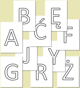 Konturowe wielkie litery alfabetu polskiego w czcionce Calibri – przykładowe 10 liter do kolorowania