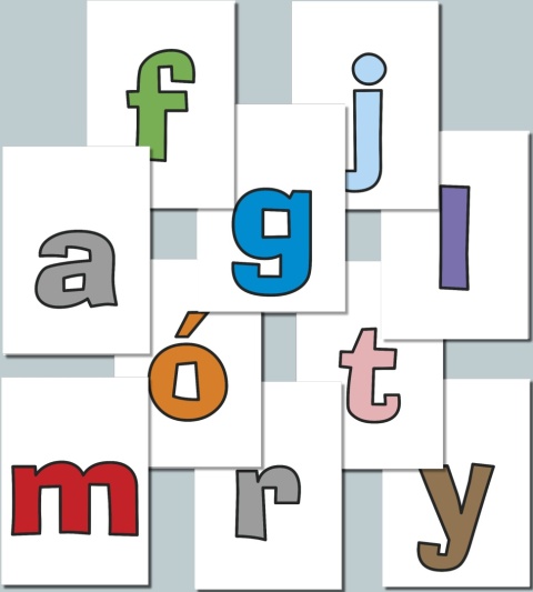 Kolorowe małe litery alfabetu polskiego w czcionce AdLib – trzy kolory, przykładowe 10 liter