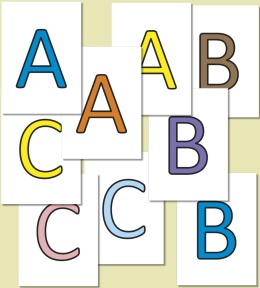 Kolorowe litery ABC w czcionce Calibri – trzy kolory