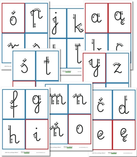 Małe litery polskiego alfabetu – zestaw edukacyjny PDF do druku, litery pisane (pismo szkolne)