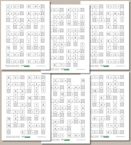 Podgląd wszystkich stron zestawu Matematyczne krzyżówki – dodawanie i odejmowanie w zakresie do 10 w formie kart pracy do druku