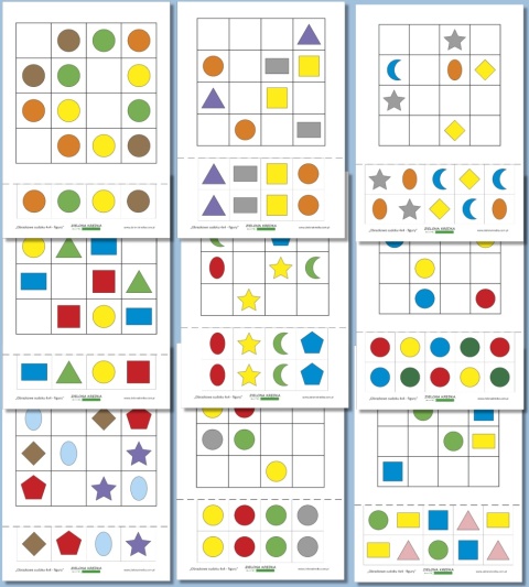 Obrazkowe sudoku 4x4 z figurami geometrycznymi do druku