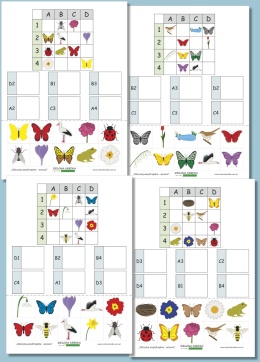 Zestaw Odczytaj współrzędne – wiosna, karty pracy PDF do druku dla dzieci 5–7 lat