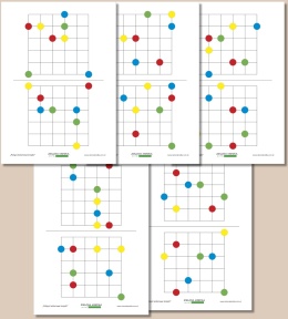 Zestaw kart pracy do łączenia kolorowych kropek bez przecinania linii, PDF do druku